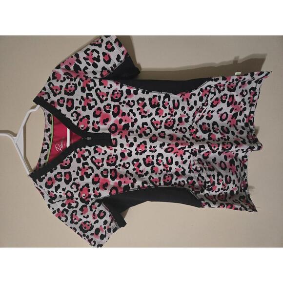 Tops - Womens Leopard Print Scrub Top with Zipper